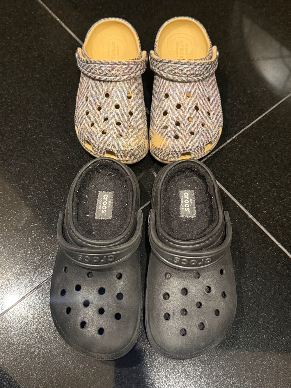 CROCS Kids Clogs Duo — Black and Multicolored Tweed